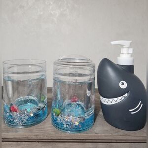 Shark Party Themed Kids Bath Set - Blue Black Holographic HOLO